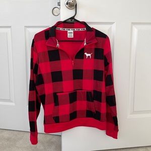 Pink plaid crew sweatshirt